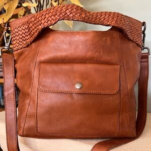 Vilenca Holland Hobo Slouchy Brown Soft Leather Braided Handle Women's Bag